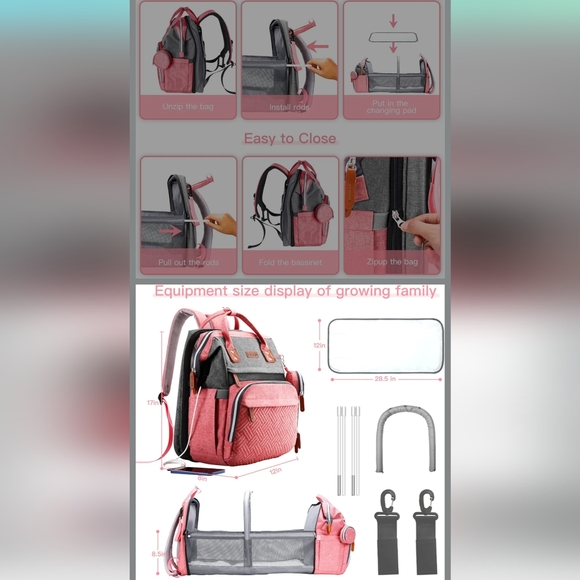 Brand New Pink and Gray Diaper Bag with Changing Station - Picture 3 of 4